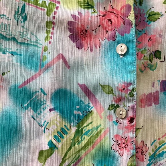 Alia Retro Tropical Hawaiian Bright Multicolor Button Up Blouse SIze 12 - Picture 6 of 9